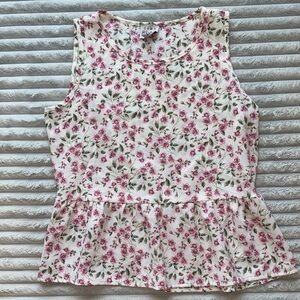 Como Vintage White and Pink Peplum Tank Sleeveless Top